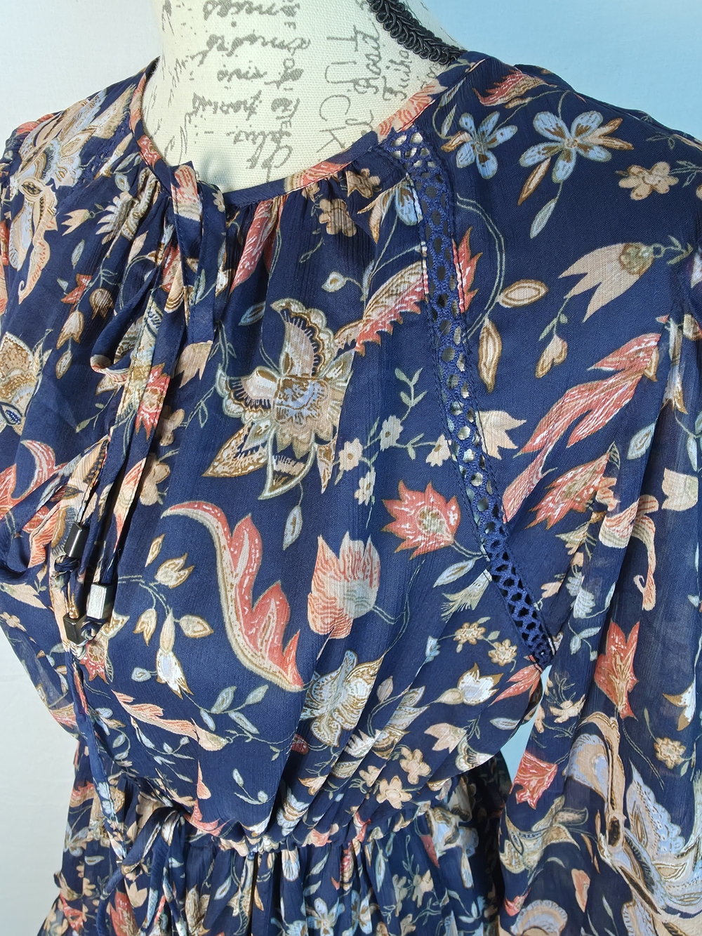 NWT Sam Edelman Clarice Floral Tiered Maxi Dress Navy Neon Bloom - Picture 2 of 8